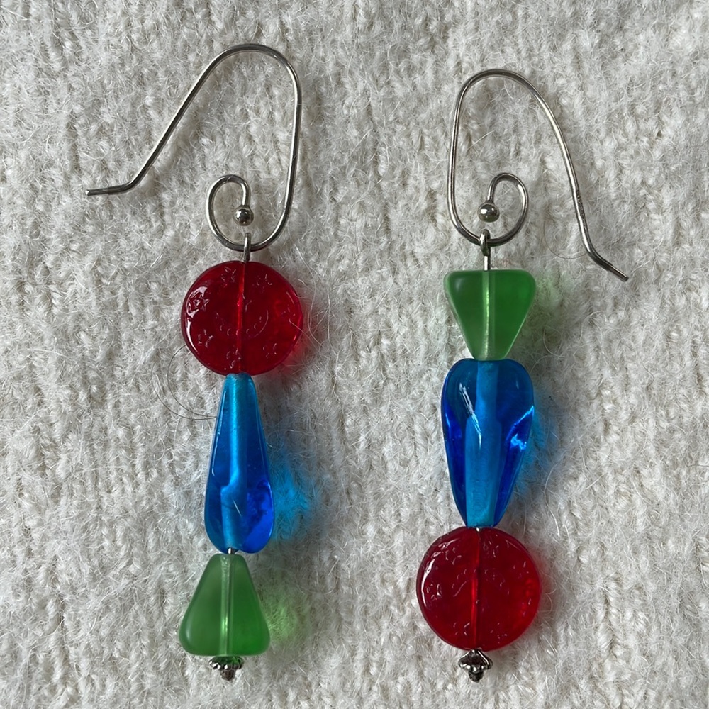 Mismatched multicolor Venetian glass bead dangle earrings